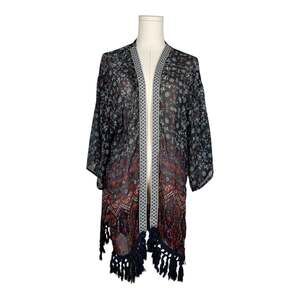 Xhilaration Sheer Floral Paisley Kimono with Fringe Trim Large
